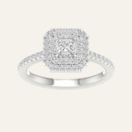 1.15CT Princess Cut Lab Grown Diamond Halo Side Stone Ring