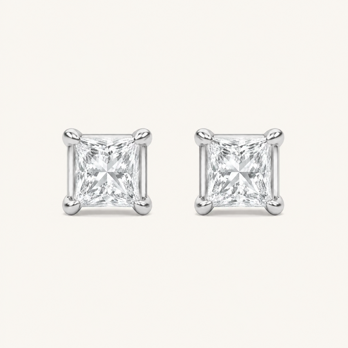 5CT Princess Cut Lab Grown Diamond Classic Basket Set Stud Earrings