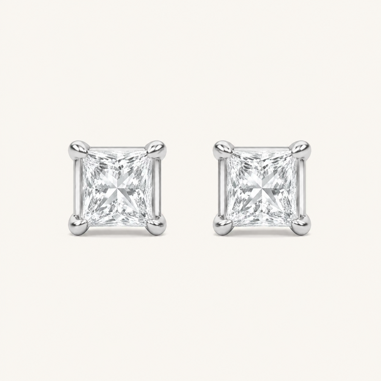 5CT Princess Cut Lab Grown Diamond Classic Basket Set Stud Earrings