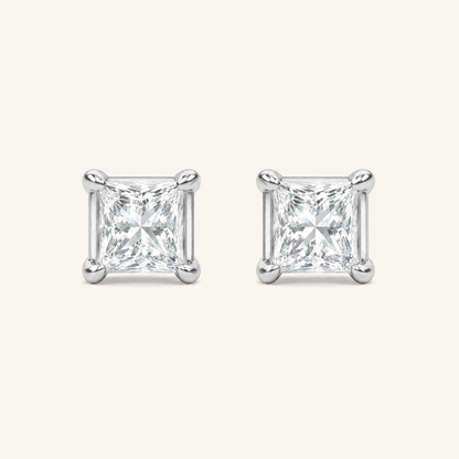 5CT Princess Cut Lab Grown Diamond Classic Basket Set Stud Earrings