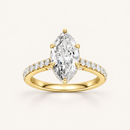 2.50CT Marquise Cut Lab Grown Diamond Hidden Halo Side Stone Ring
