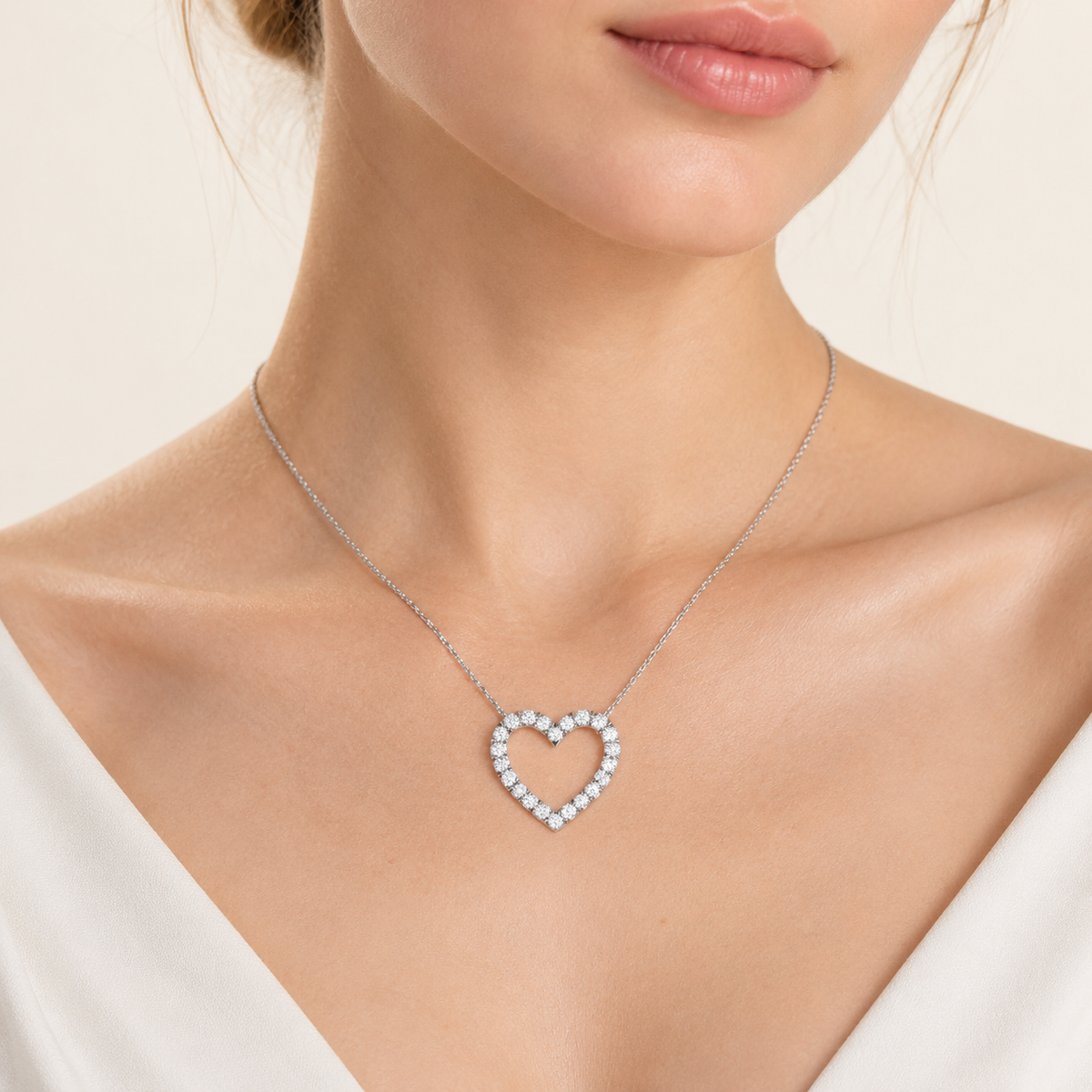 1.00CT Round Cut Lab Grown Diamond Heart Pendant Necklace