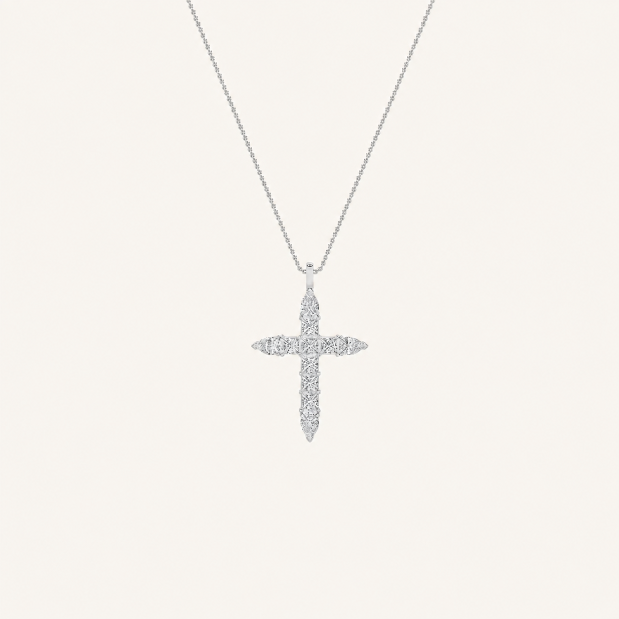 3.5CT Pear Cut Lab Grown Diamond Pendant Cross Necklace