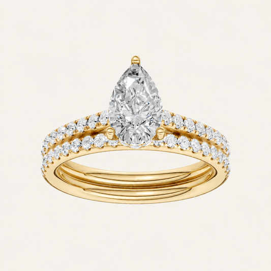 1.50CT Pear Cut Lab Grown Diamond Bridal Set