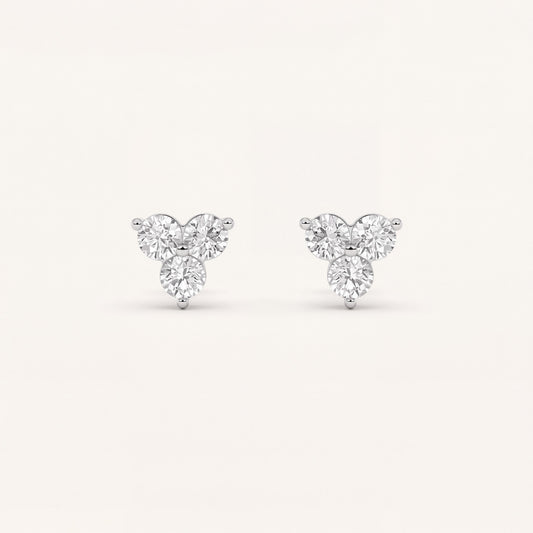 1.5CT Round Cut Lab Grown Diamond Three Stone Earrings