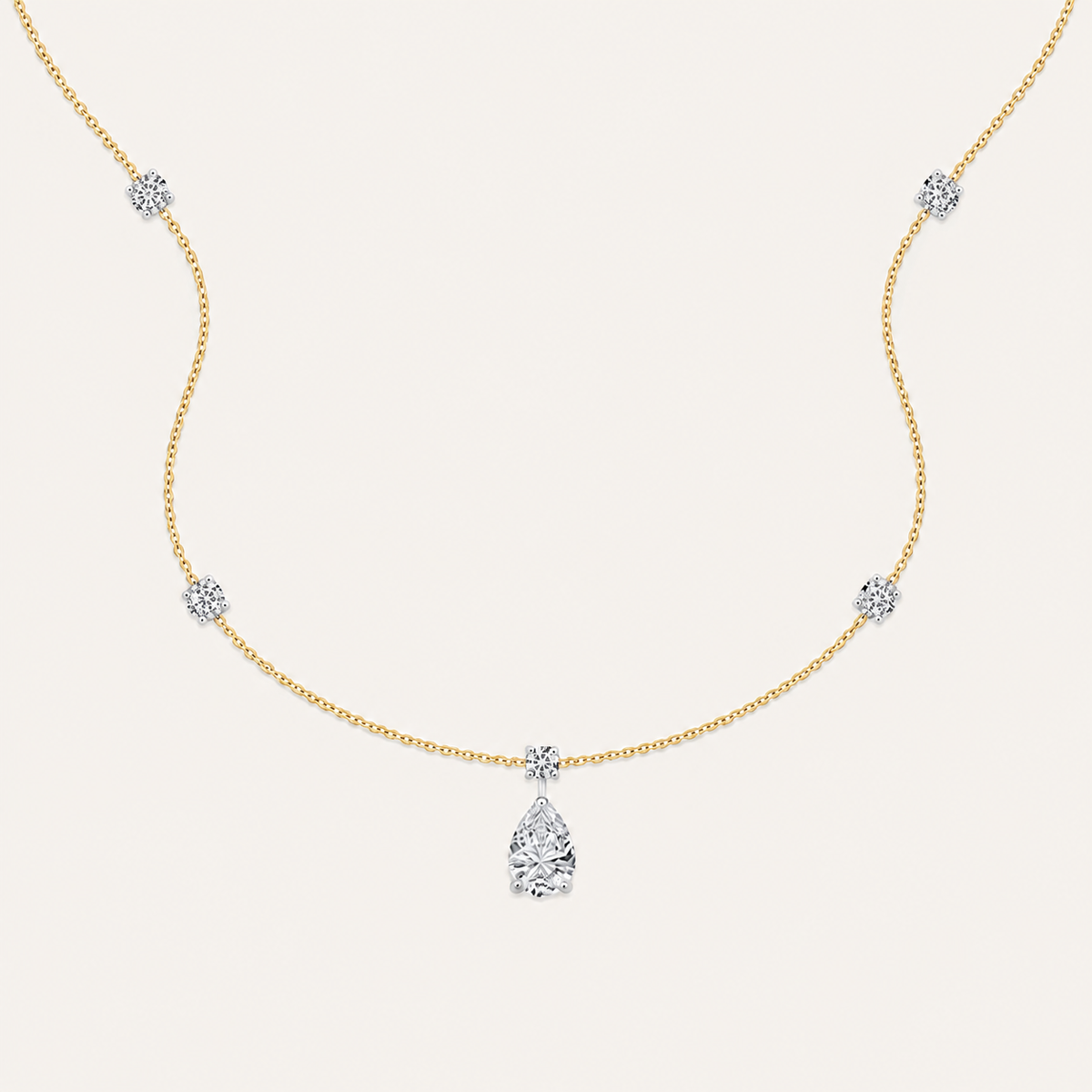 3CT Pear Cut lab Grown Diamond Strata Chic Pendant Necklace