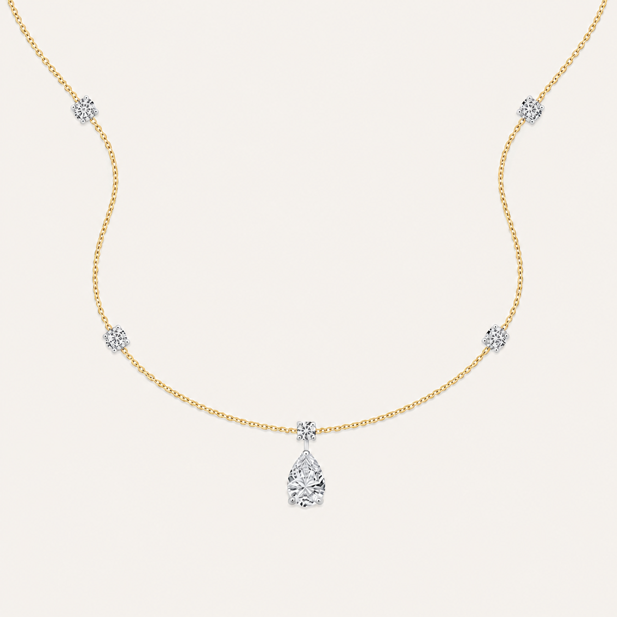 3CT Pear Cut lab Grown Diamond Strata Chic Pendant Necklace