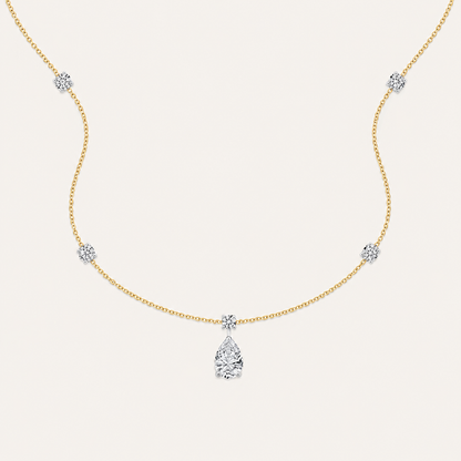 3CT Pear Cut lab Grown Diamond Strata Chic Pendant Necklace