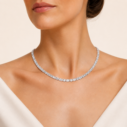 25CT Oval & Emerald Cut Lab Grown Diamond Statement Necklace