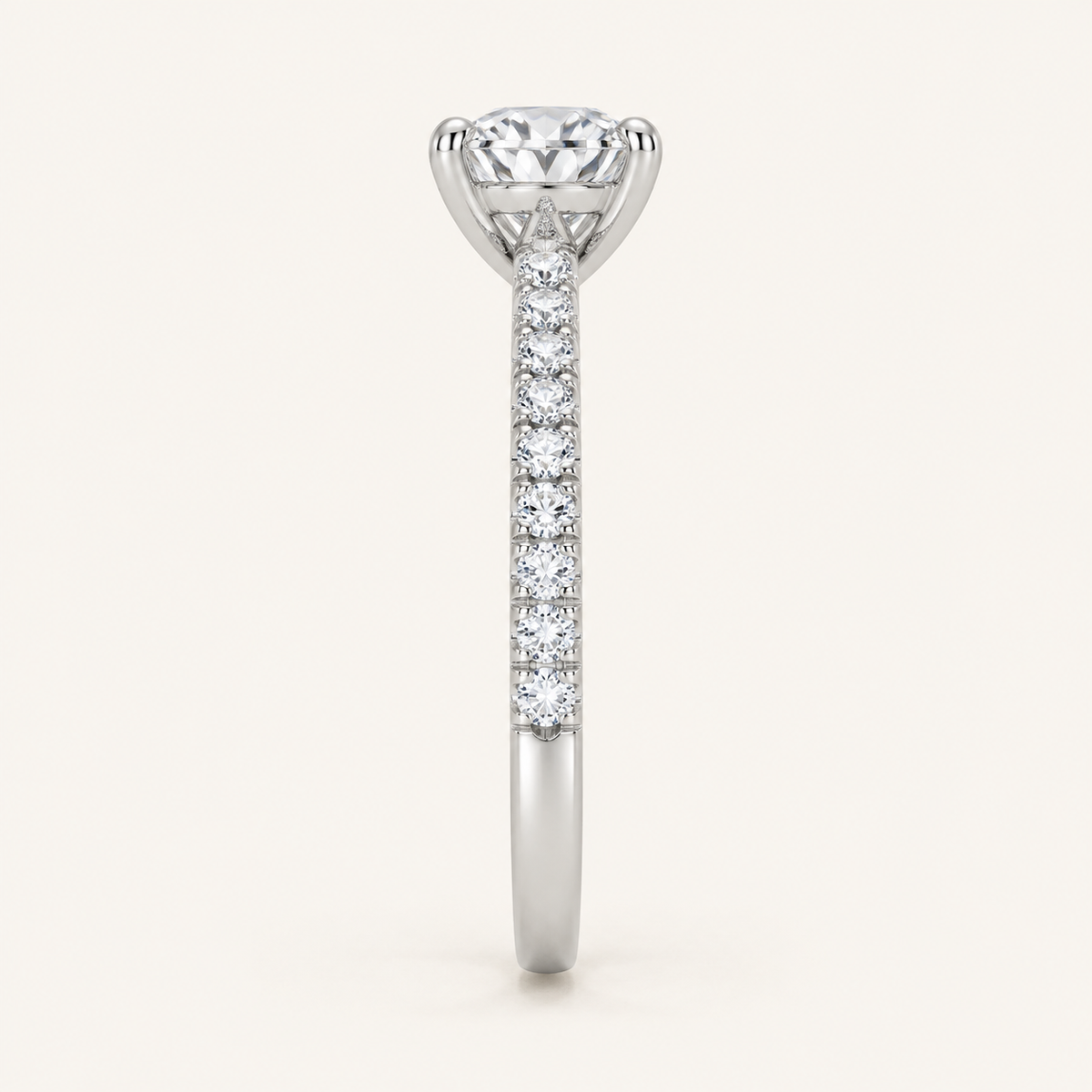 1.00CT Round Cut Lab Grown Diamond Side Stone Ring