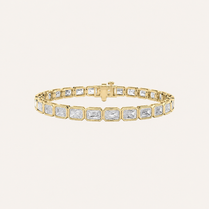 15CT Emerald Cut Lab Grown Diamond East West Bezel Tennis Bracelet