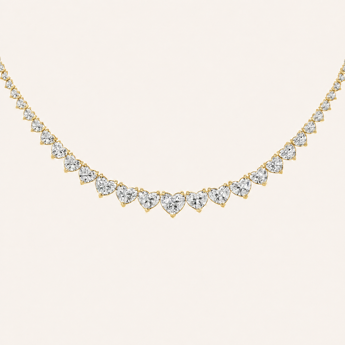 65CT Heart Cut Lab Grown Diamond Tennis Necklace