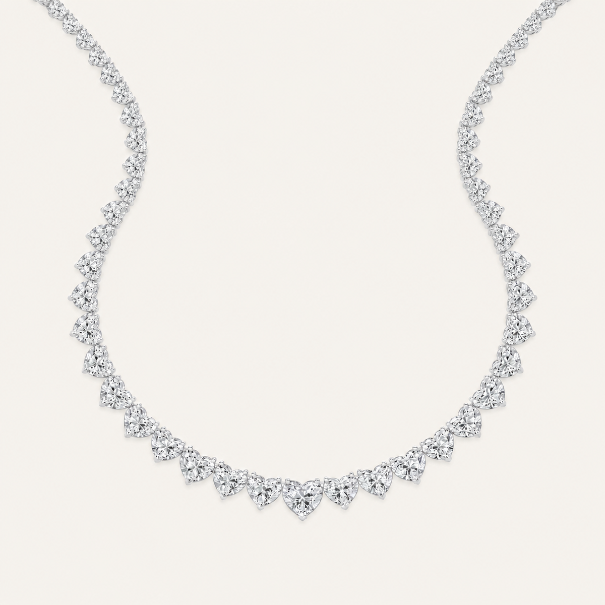 65CT Heart Cut Lab Grown Diamond Tennis Necklace