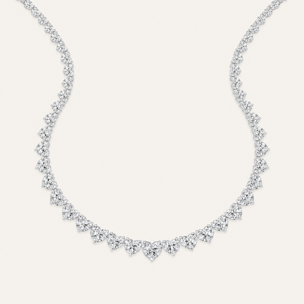 65CT Heart Cut Lab Grown Diamond Tennis Necklace