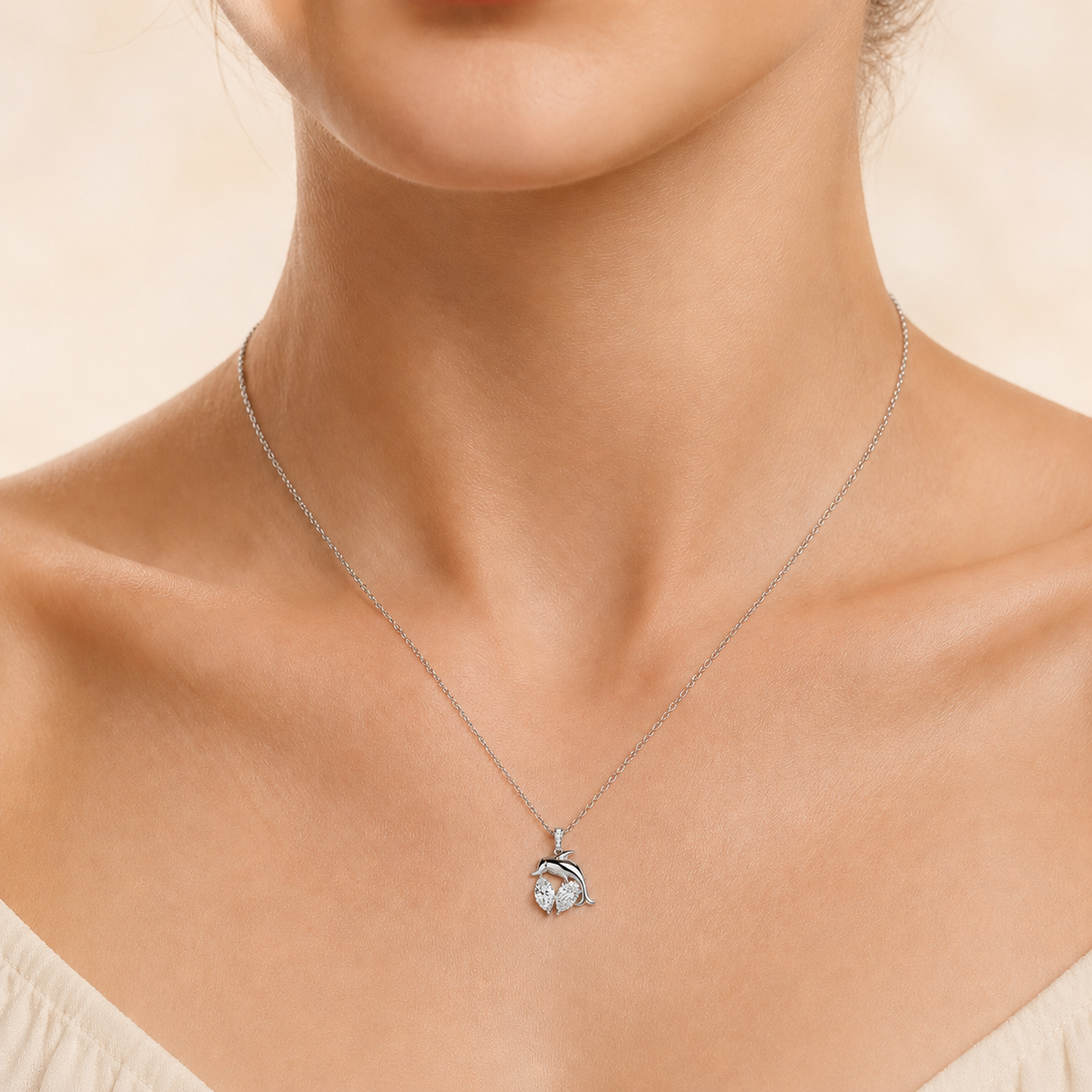 2CT Marquise Cut Lab Grown Diamond Dolphin Pendant Necklace