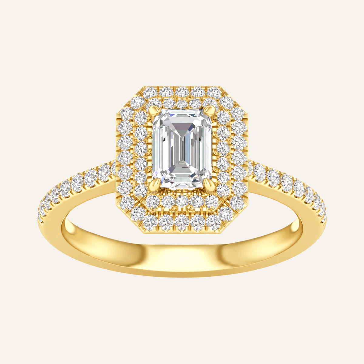 1.15CT Emerald Cut Lab Grown Diamond Halo Side Stone Ring