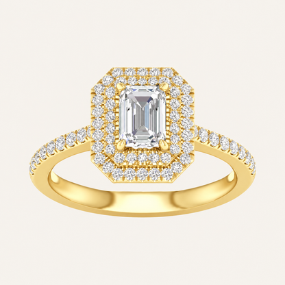 1.15CT Emerald Cut Lab Grown Diamond Halo Side Stone Ring