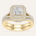 1.75CT Princess Cut Lab Grown Diamond Bridal Halo Set