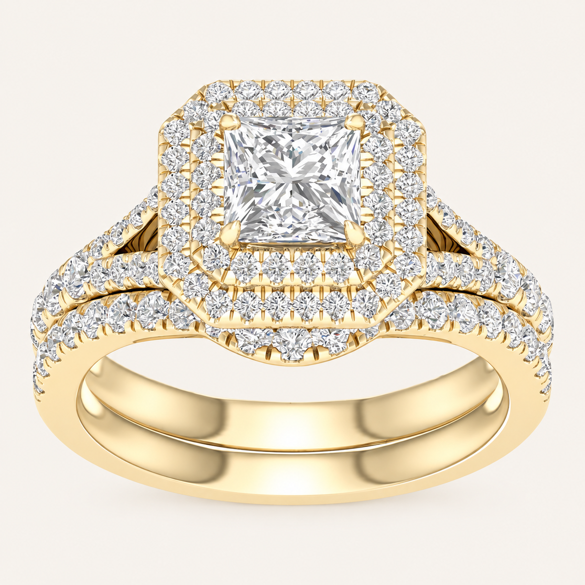 1.75CT Princess Cut Lab Grown Diamond Bridal Halo Set