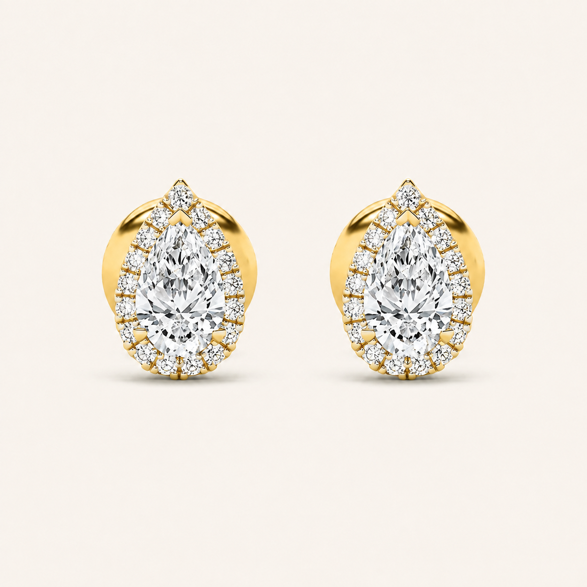 3CT Pear Cut Lab Grown Diamond Halo Stud Earrings