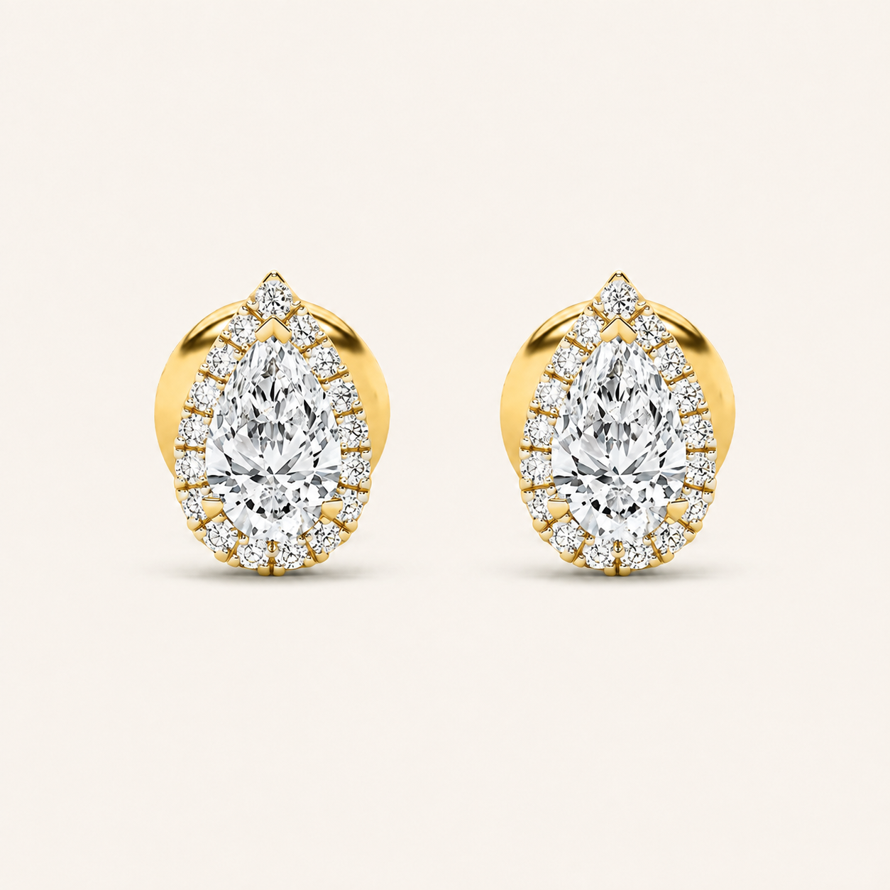 3CT Pear Cut Lab Grown Diamond Halo Stud Earrings