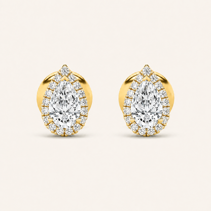 3CT Pear Cut Lab Grown Diamond Halo Stud Earrings