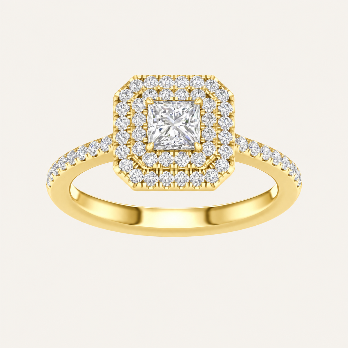 1.15CT Princess Cut Lab Grown Diamond Halo Side Stone Ring