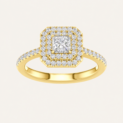 1.15CT Princess Cut Lab Grown Diamond Halo Side Stone Ring