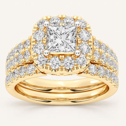 2.00 CT Princess Cut Lab Grown Diamond Bridal Halo Set