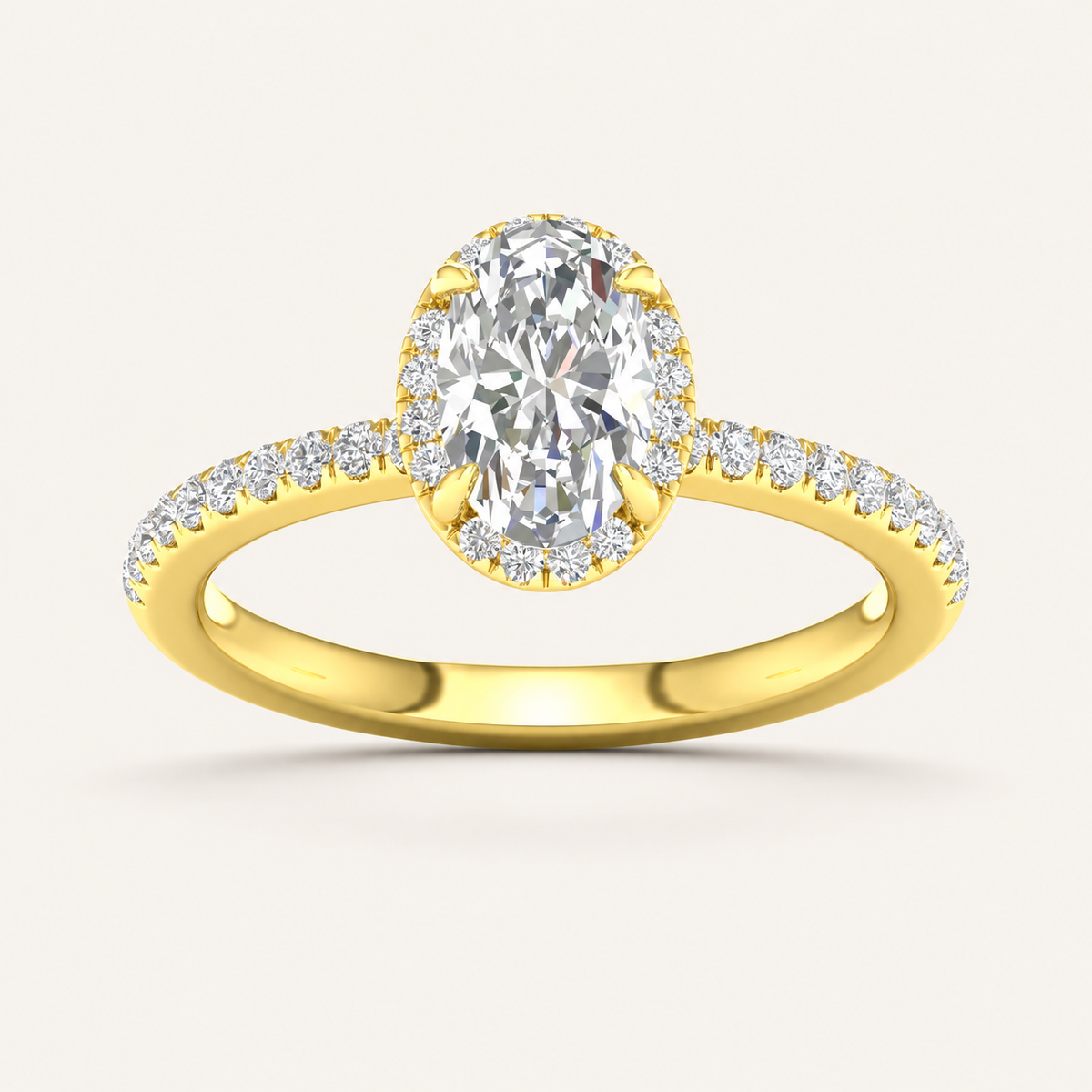 1.25CT Oval Cut Lab Grown Diamond Halo Side Stone Ring