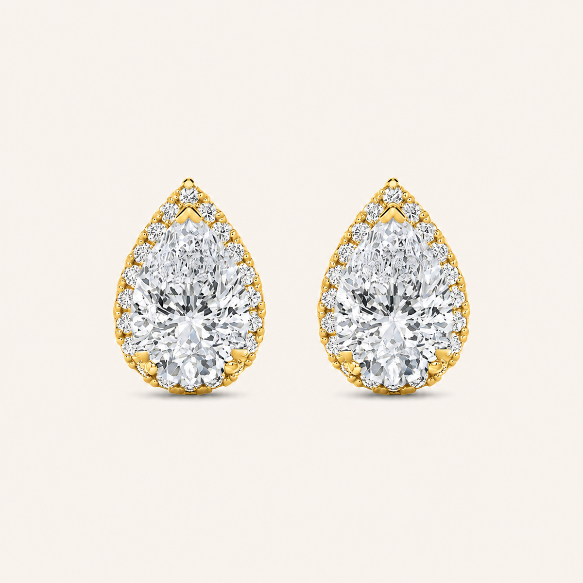 2CT Pear Cut Lab Grown Diamond Halo Stud Earrings