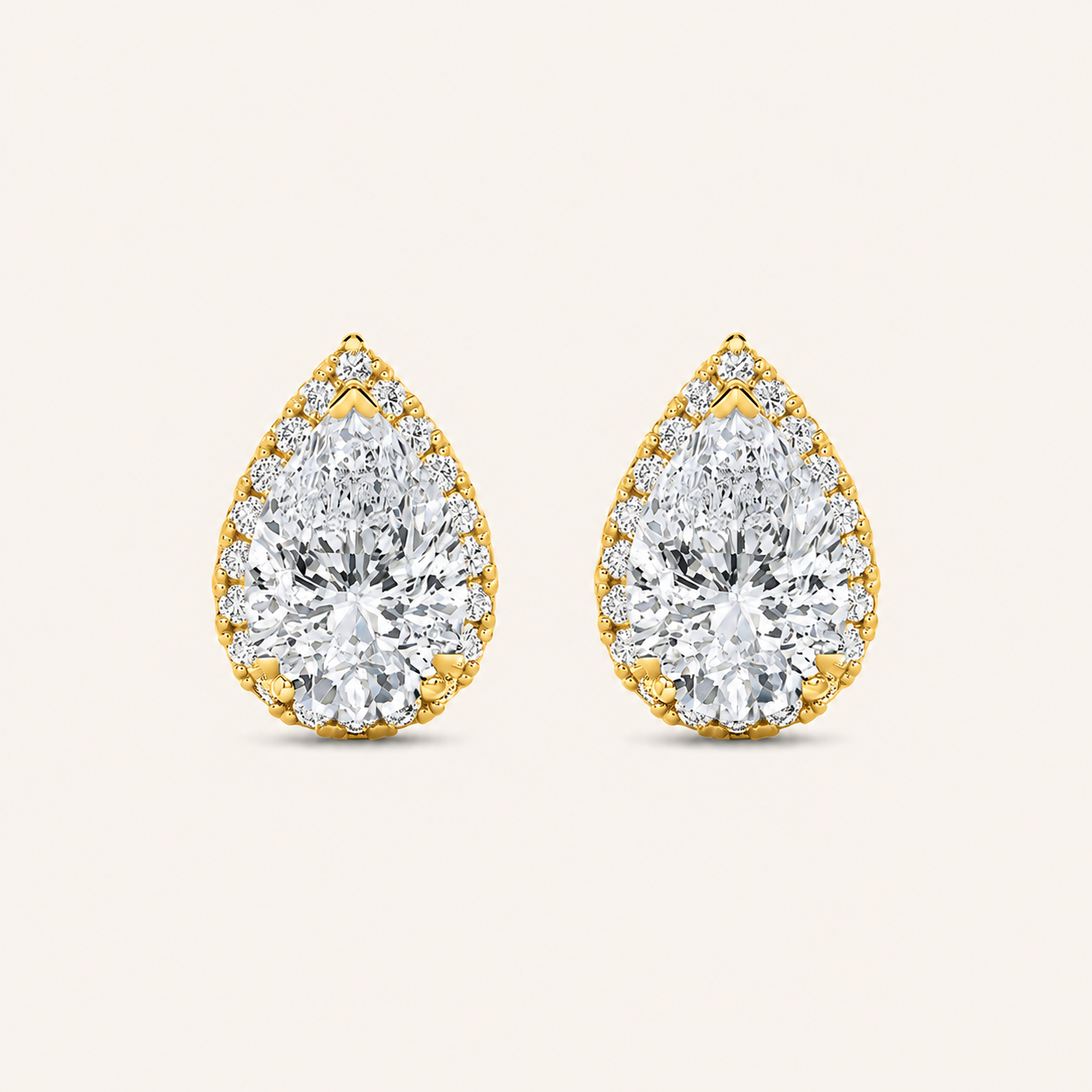 2CT Pear Cut Lab Grown Diamond Halo Stud Earrings