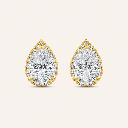 2CT Pear Cut Lab Grown Diamond Halo Stud Earrings