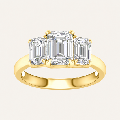 3.00CT Emerald Cut Lab Grown Diamond Three Stone Ring