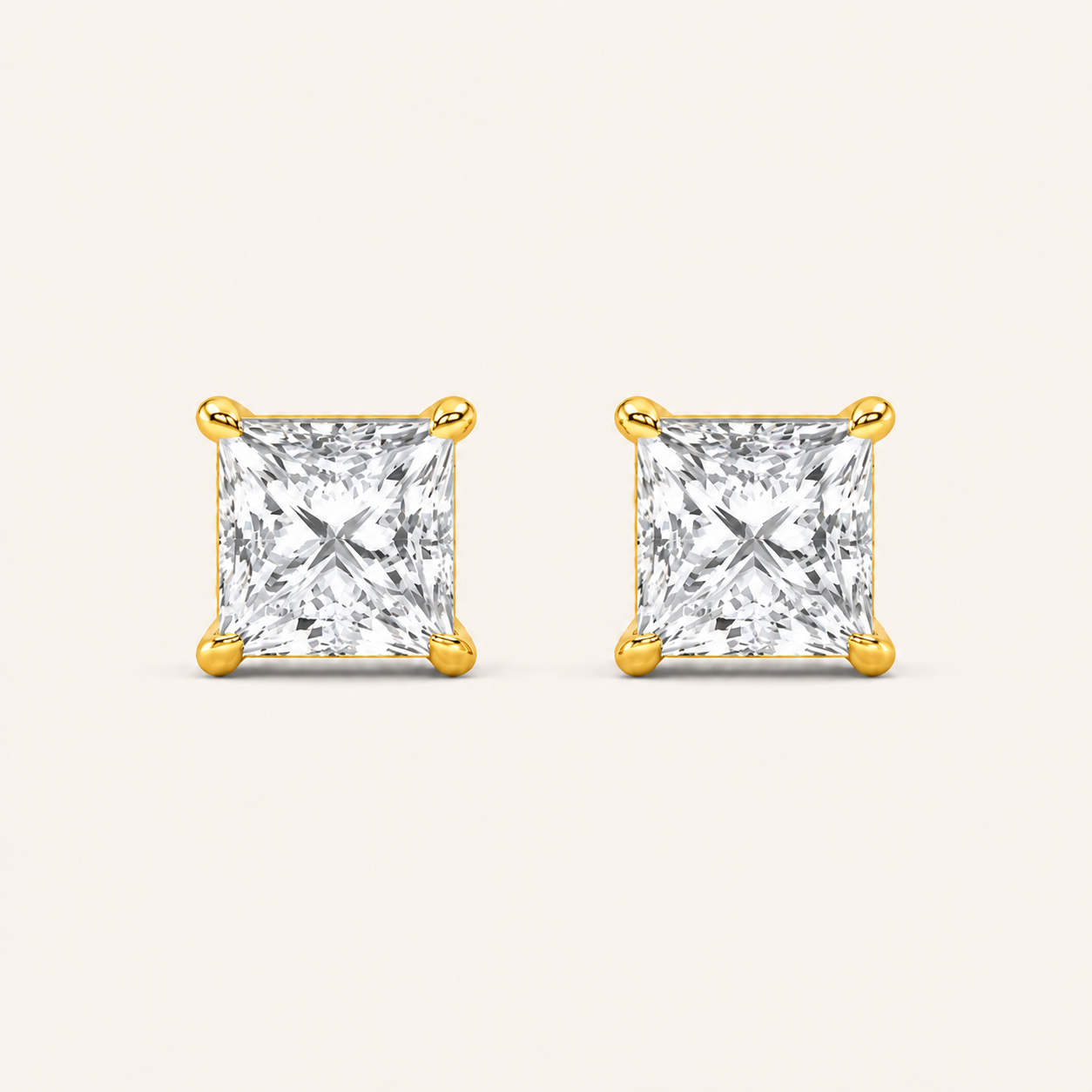 4CT Princess Cut Lab Grown Diamond Classic Basket Set Stud Earrings