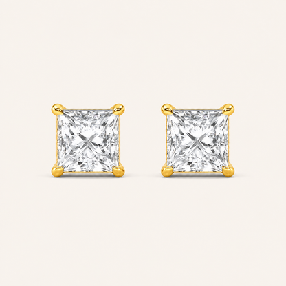 6CT Princess Cut Lab Grown Diamond Classic Basket Set Stud Earrings