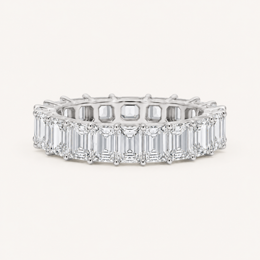 4.25 CT Emerald Cut Lab Grown Diamond Split Prong Eternity Ring