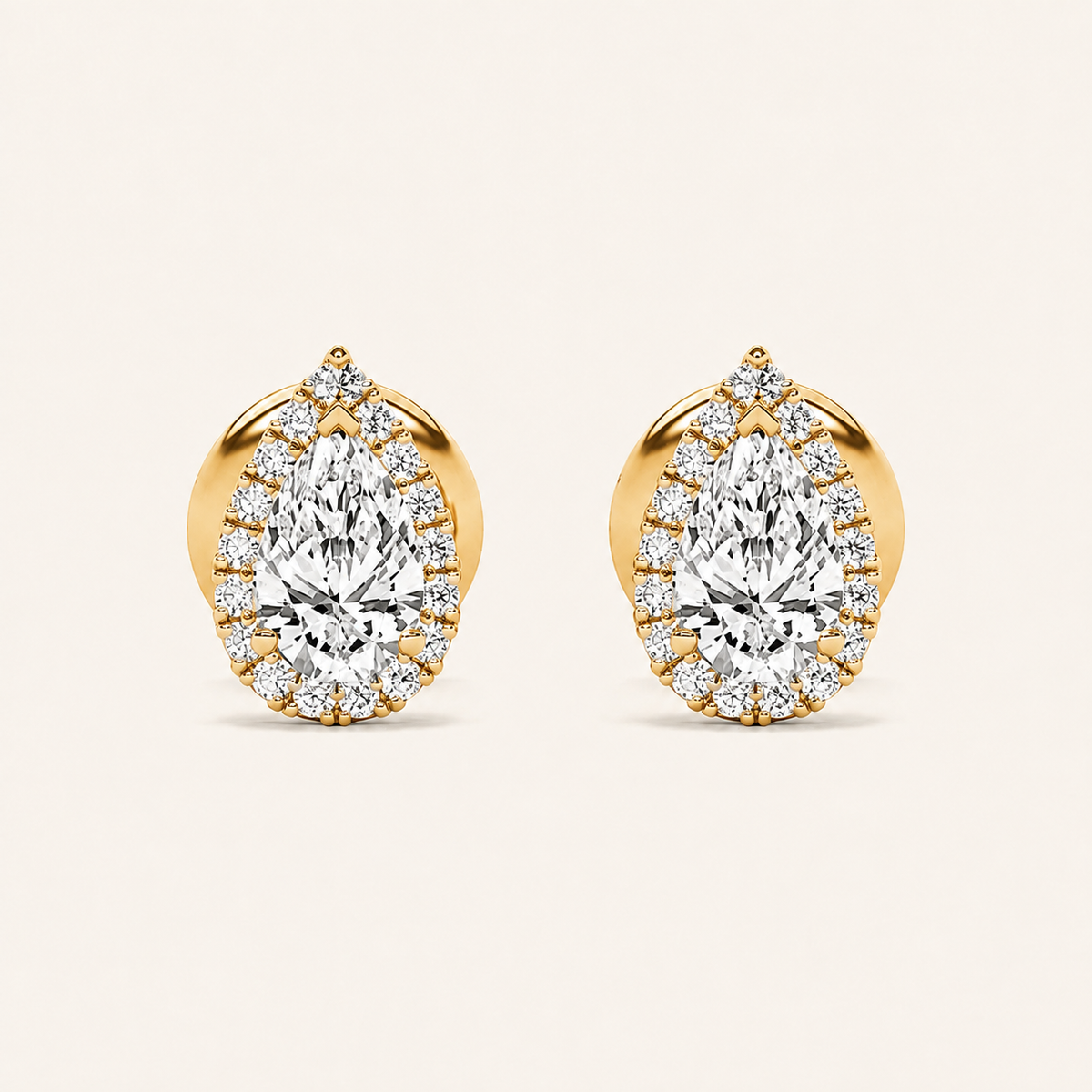 1CT Pear Cut Lab Grown Diamond Halo Stud Earrings