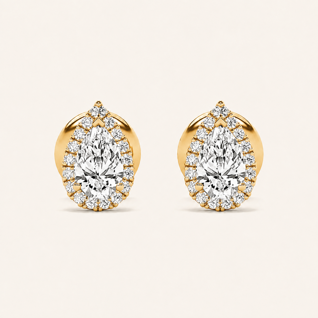 1CT Pear Cut Lab Grown Diamond Halo Stud Earrings
