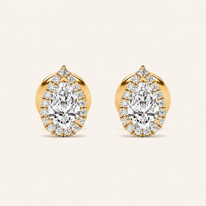1CT Pear Cut Lab Grown Diamond Halo Stud Earrings