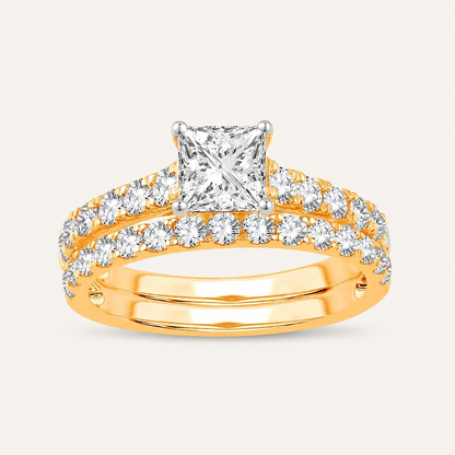 2.00CT Princess Cut Lab Grown Diamond Bridal Ring Set