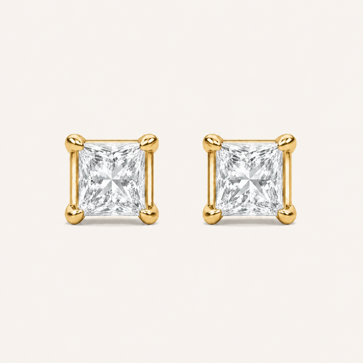 5CT Princess Cut Lab Grown Diamond Classic Basket Set Stud Earrings