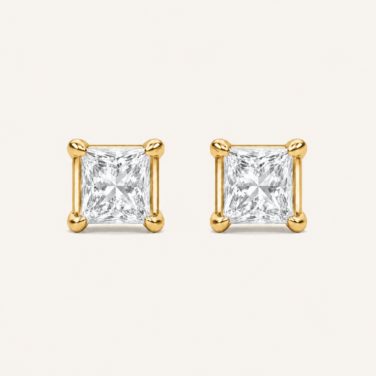 5CT Princess Cut Lab Grown Diamond Classic Basket Set Stud Earrings