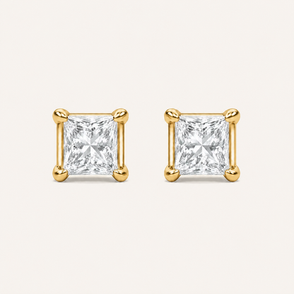 5CT Princess Cut Lab Grown Diamond Classic Basket Set Stud Earrings
