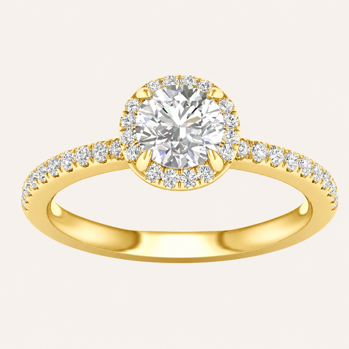 1.25CT Round Cut Lab Grown Diamond Halo Side Stone Ring