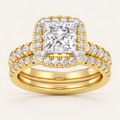 1.62 CT Princess Cut Lab Grown Diamond Halo Bridal Set