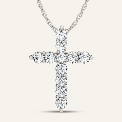 1.00CT Round Cut Certified Lab Grown Diamond Cross Pendant