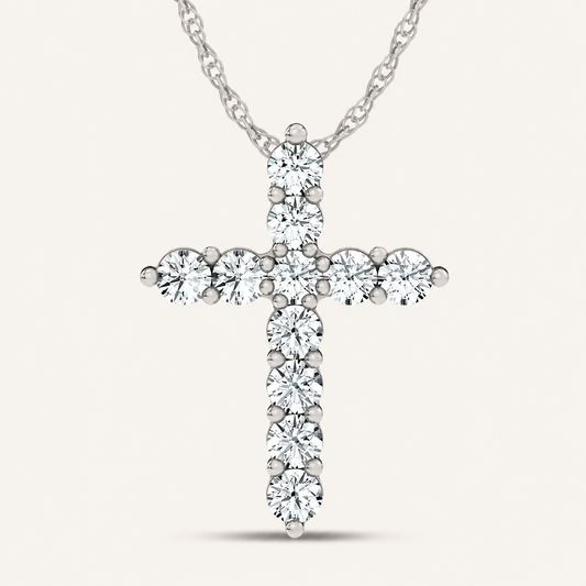 1.00CT Round Cut Certified Lab Grown Diamond Cross Pendant