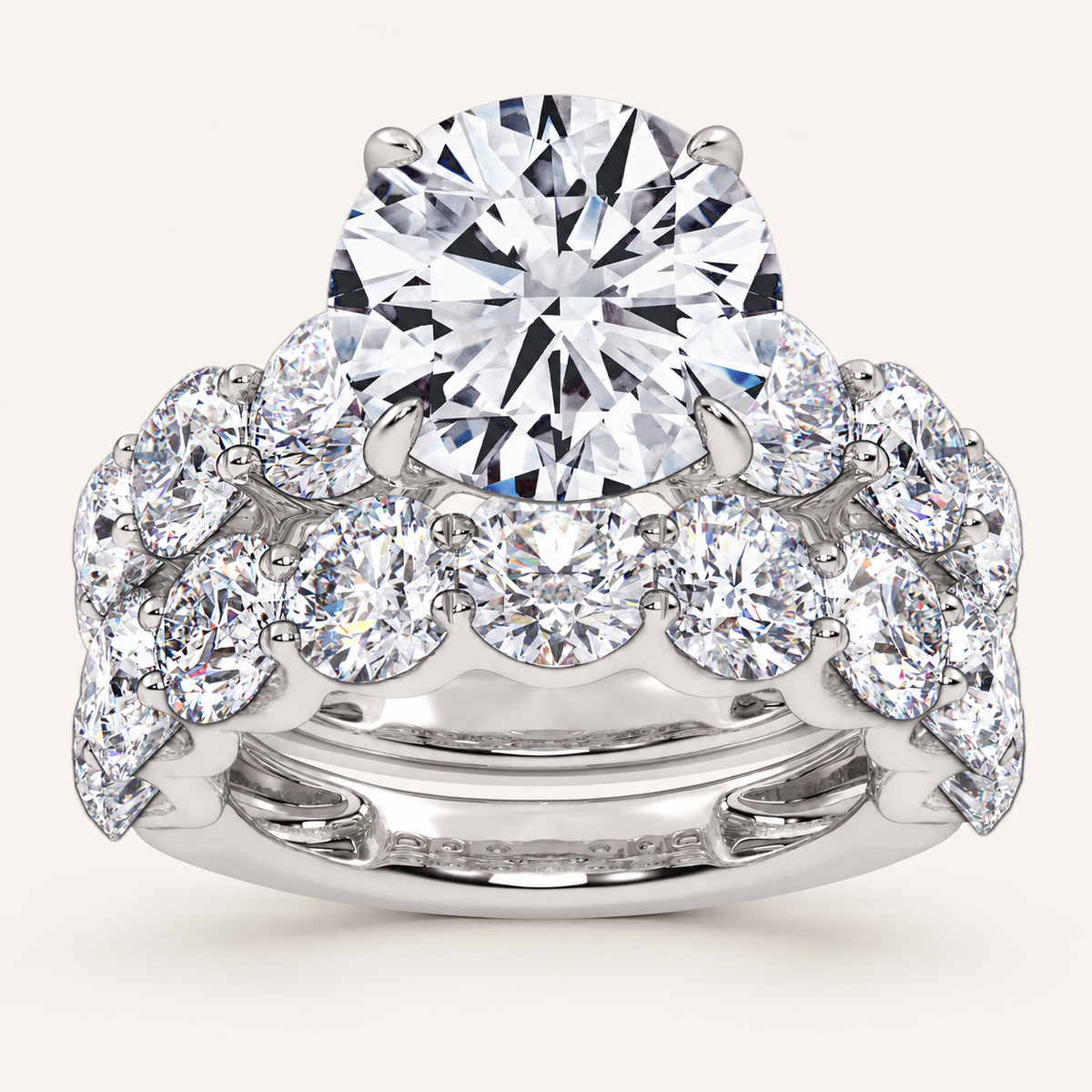 10.00CT Round Cut Lab grown Diamond Bridal Set Ring