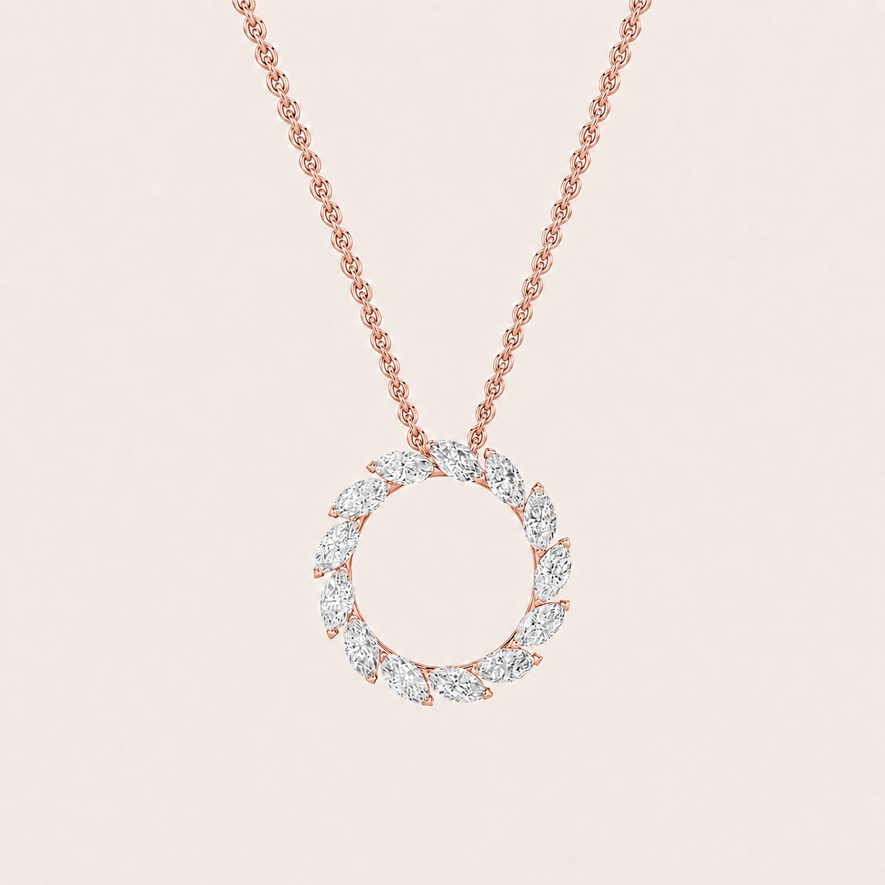 2CT Marquise Cut Lab Grown Diamond Circle Pendant Necklace